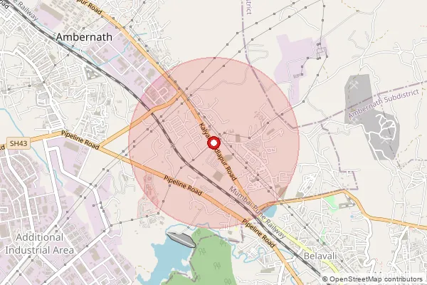 Map showing approximate area covered by Pincode 421505 — Jambhul B.O, Thane