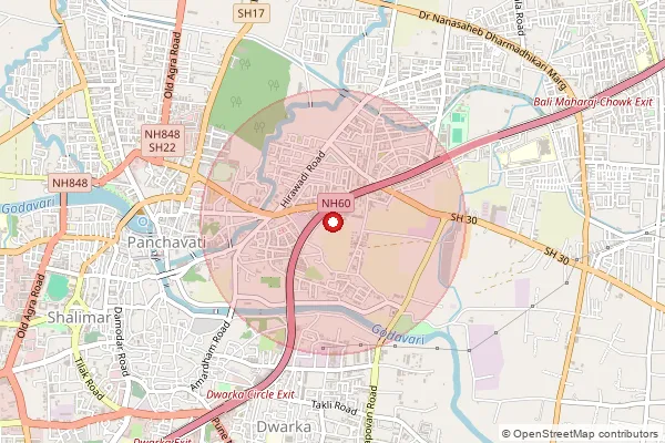 Map showing approximate area covered by Pincode 422001 — Nashik H.O, Nashik