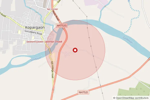 Map showing approximate area covered by Pincode 423601 — Kopargaon Bet B.O, Ahmednagar