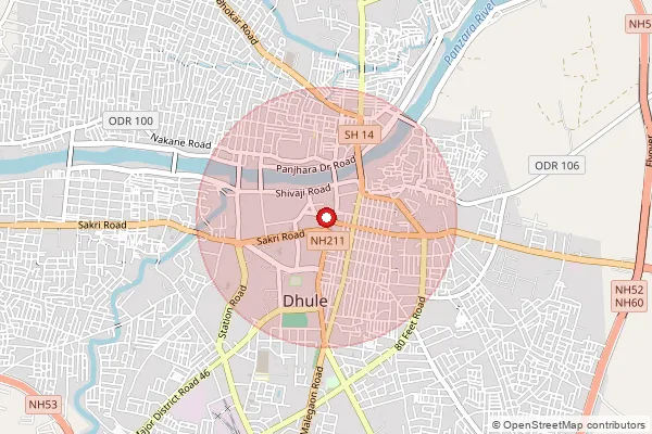 Map showing approximate area covered by Pincode 424001 — Dhule H.O, Dhule