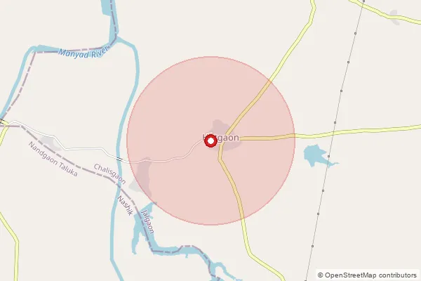 Map showing approximate area covered by Pincode 424108 — Brahmanshevge B.O, Jalgaon