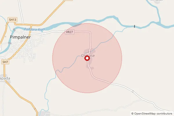 Map showing approximate area covered by Pincode 424306 — Shendwad B.O, Dhule