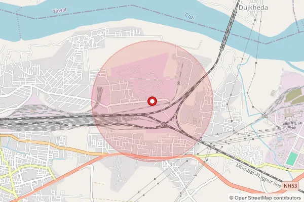 Map showing approximate area covered by Pincode 425203 — Bhusawal Ordnance Factory S.O, Jalgaon