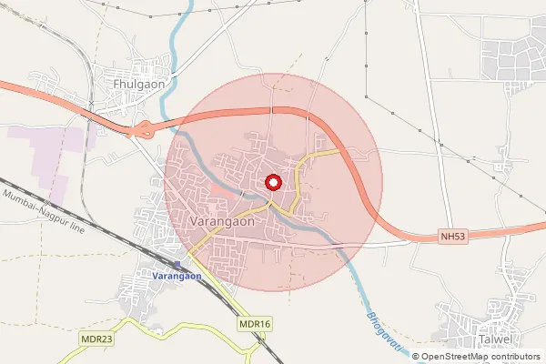 Map showing approximate area covered by Pincode 425305 — Varangaon S.O, Jalgaon