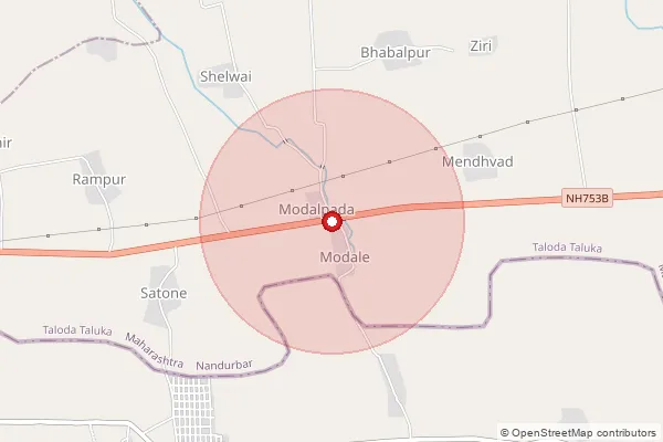 Map showing approximate area covered by Pincode 425413 — Amlad B.O, Nandurbar