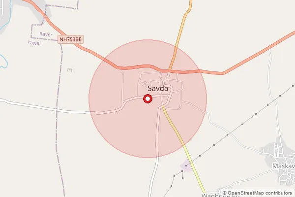 Map showing approximate area covered by Pincode 425502 — Savda S.O, Jalgaon