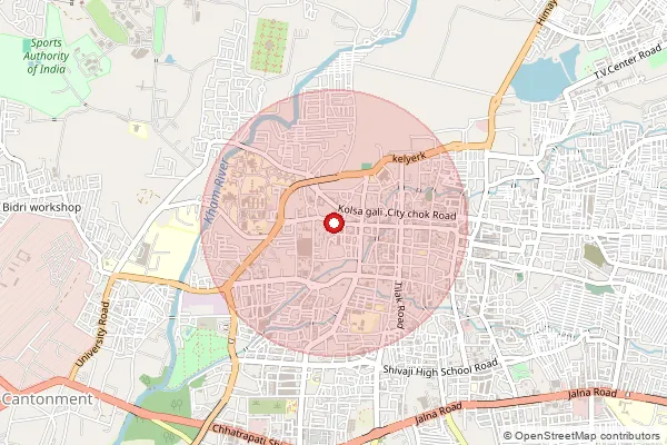 Map showing approximate area covered by Pincode 431001 — Chhatrapati Sambhajinagar (Mh) H.O, Aurangabad