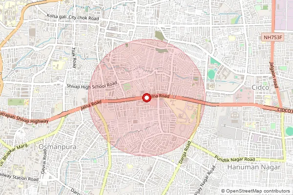 Map showing approximate area covered by Pincode 431005 — Chhatrapati Sambhajinagar Railway Station S.O, Aurangabad