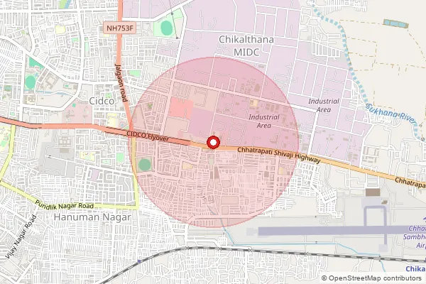 Map showing approximate area covered by Pincode 431006 — Chikalthana Industrial Area S.O, Aurangabad