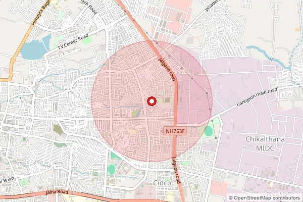 Map showing approximate area covered by Pincode 431025 — Nodal Delivery Center, Na