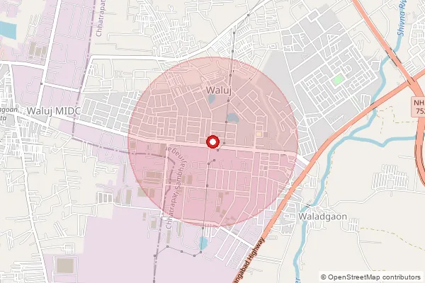 Map showing approximate area covered by Pincode 431136 — Waladgaon B.O, Aurangabad