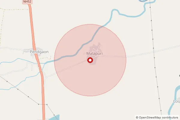 Map showing approximate area covered by Pincode 431153 — Shivni B.O, Beed