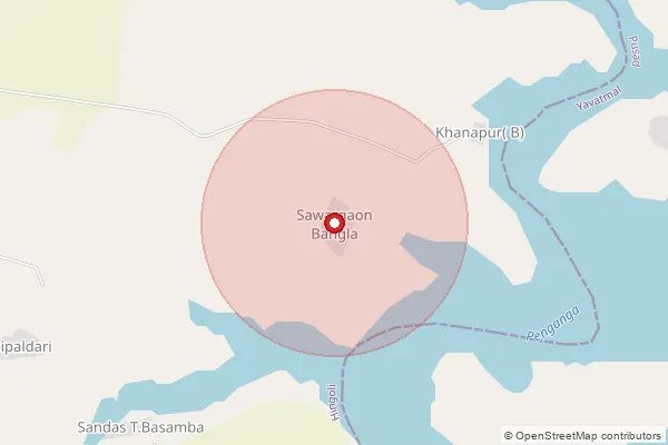 Map showing approximate area covered by Pincode 431513 — Ganjapur B.O, Hingoli