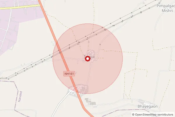 Map showing approximate area covered by Pincode 431603 — Dhanegaon B.O, Nanded