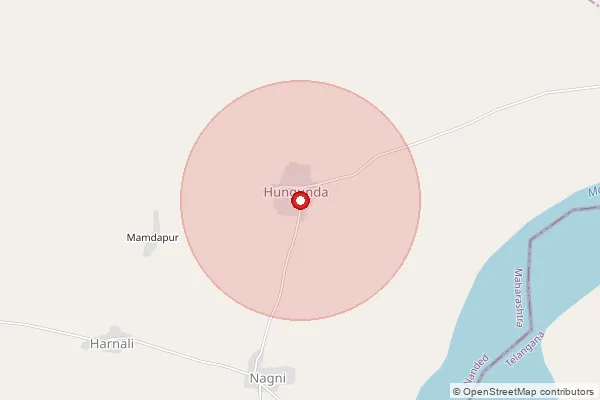 Map showing approximate area covered by Pincode 431711 — Hungunda B.O, Nanded