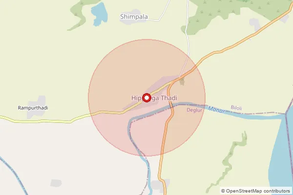 Map showing approximate area covered by Pincode 431731 — Bolegaon B.O, Nanded