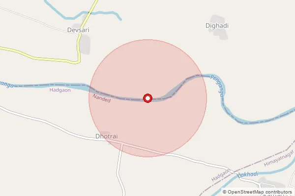 Map showing approximate area covered by Pincode 431802 — Mangrul B.O, Nanded