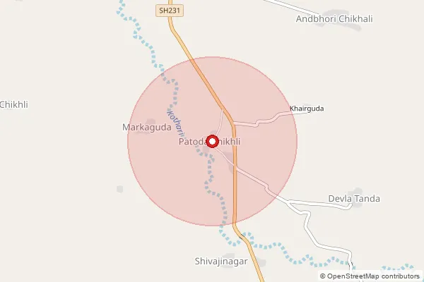 Map showing approximate area covered by Pincode 431811 — Chikhali B.O, Nanded