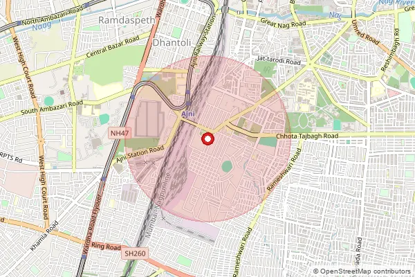 Map showing approximate area covered by Pincode 440003 — Ajni S.O, Nagpur