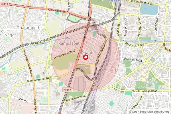 Map showing approximate area covered by Pincode 440012 — Netaji Market S.O, Nagpur