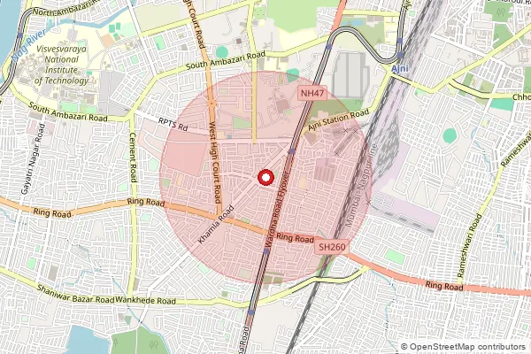 Map showing approximate area covered by Pincode 440015 — Vivekanand Nagar S.O, Nagpur