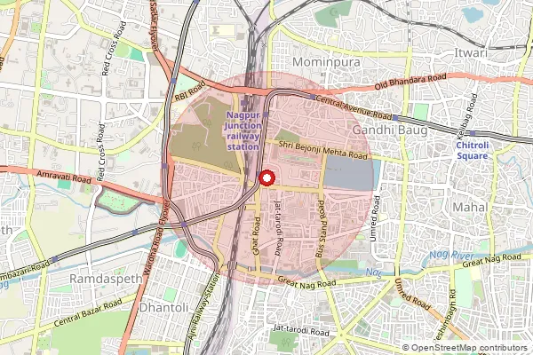 Map showing approximate area covered by Pincode 440018 — Mominpura S.O, Nagpur