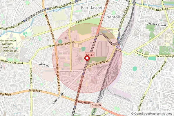 Map showing approximate area covered by Pincode 440020 — Neeri S.O, Nagpur