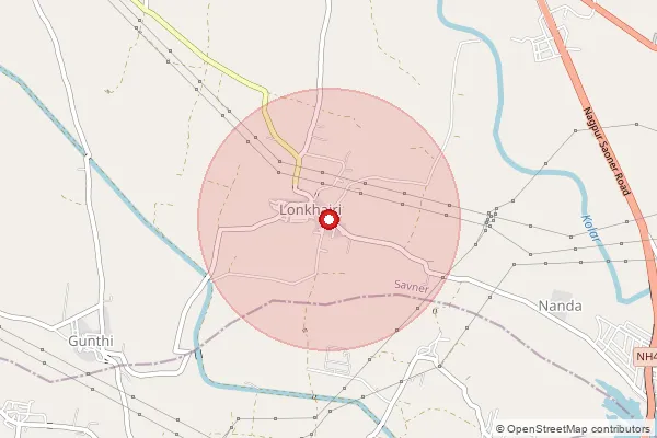 Map showing approximate area covered by Pincode 441111 — Gumthi B.O, Nagpur