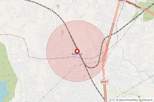 Map showing approximate area covered by Pincode 441123 — Godhani S.O, Nagpur