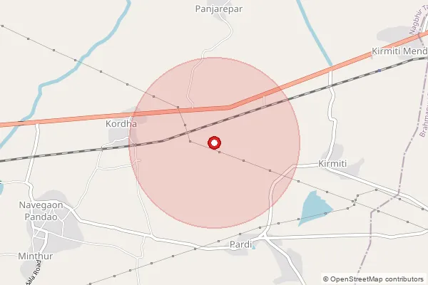 Map showing approximate area covered by Pincode 441205 — Dongargaon Bk B.O, Chandrapur