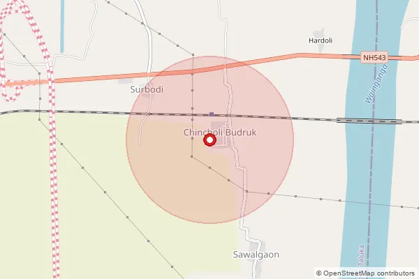 Map showing approximate area covered by Pincode 441206 — Arher Nawargaon B.O, Chandrapur