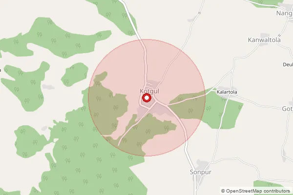 Map showing approximate area covered by Pincode 441209 — Gothangaon B.O, Gadchiroli