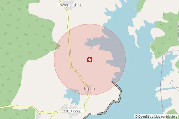 Map showing approximate area covered by Pincode 441215 — Antargaon B.O, Chandrapur