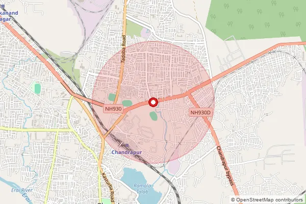 Map showing approximate area covered by Pincode 441224 — Maroda B.O, Chandrapur