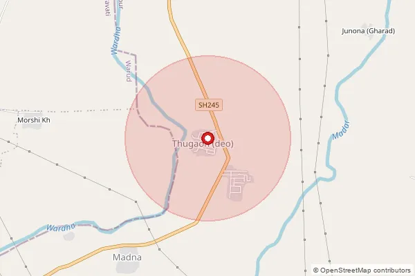 Map showing approximate area covered by Pincode 441301 — Thugaon Deo B.O, Nagpur