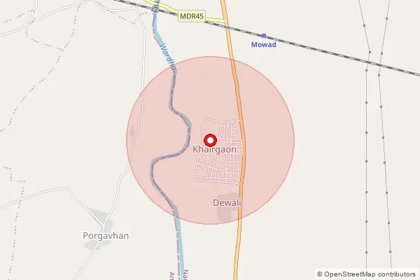 Map showing approximate area covered by Pincode 441303 — Khairgaon B.O, Nagpur