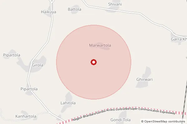 Map showing approximate area covered by Pincode 441614 — Dhakni B.O, Gondia