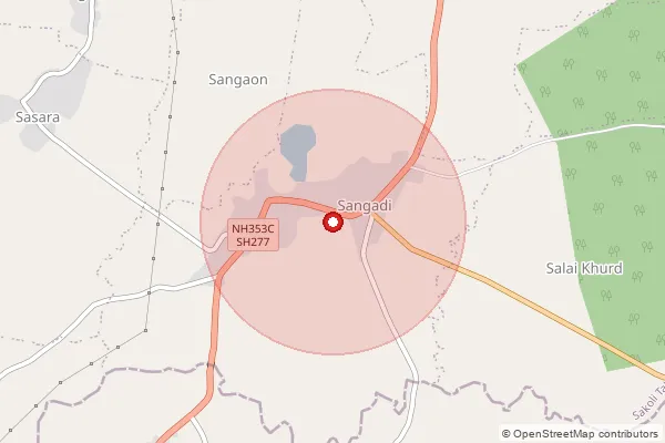 Map showing approximate area covered by Pincode 441802 — Amgaon Bk B.O, Bhandara