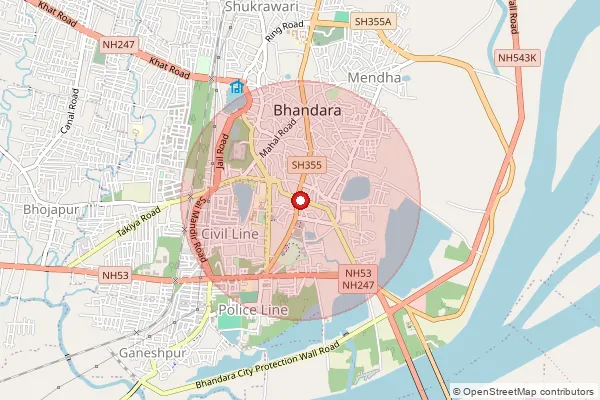 Map showing approximate area covered by Pincode 441904 — Bhandara H.O, Bhandara
