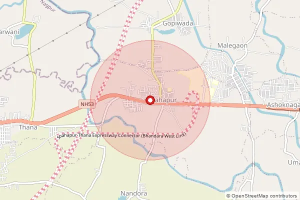 Map showing approximate area covered by Pincode 441906 — Bela B.O, Bhandara