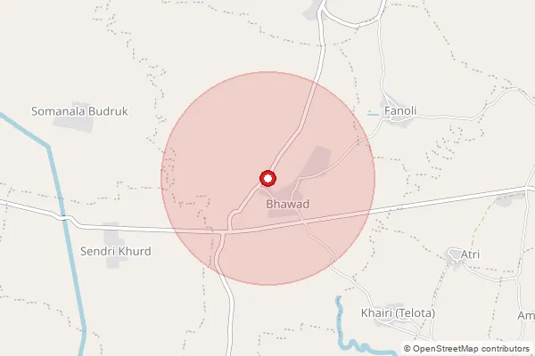 Map showing approximate area covered by Pincode 441908 — Bhawad B.O, Bhandara