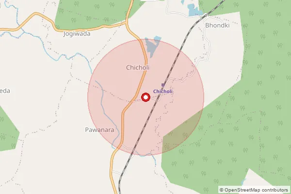 Map showing approximate area covered by Pincode 441912 — Yerli B.O, Bhandara