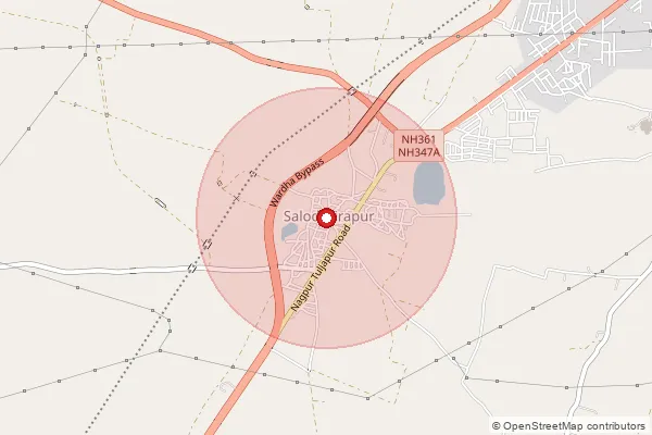 Map showing approximate area covered by Pincode 442001 — Wardha H.O, Wardha