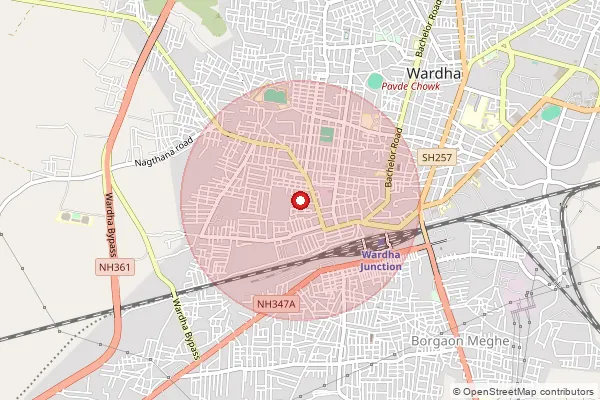 Map showing approximate area covered by Pincode 442003 — Cotton Market S.O, Wardha