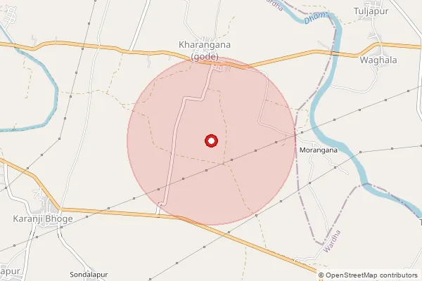 Map showing approximate area covered by Pincode 442102 — Hamdapur B.O, Wardha