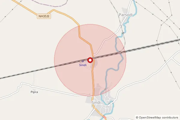 Map showing approximate area covered by Pincode 442105 — Sindi S.O, Wardha