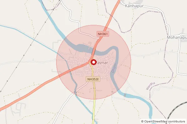 Map showing approximate area covered by Pincode 442111 — Paunar S.O, Wardha
