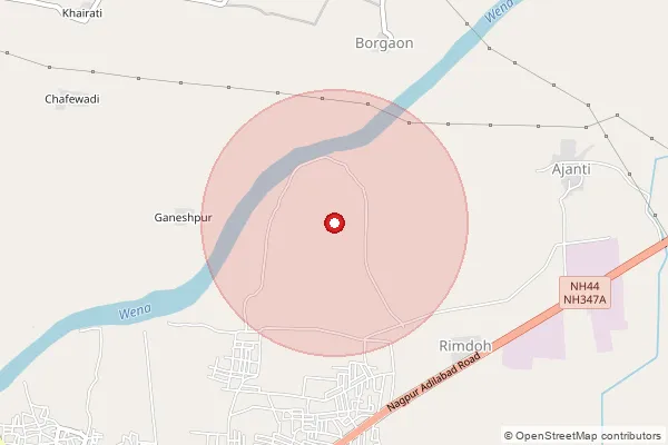 Map showing approximate area covered by Pincode 442301 — Dongargaon B.O, Wardha