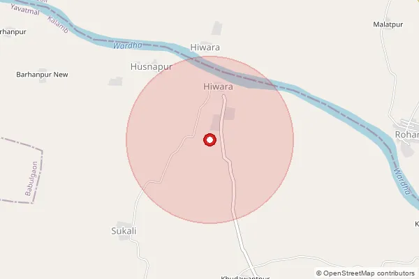 Map showing approximate area covered by Pincode 442305 — Waigaon Gond B.O, Wardha