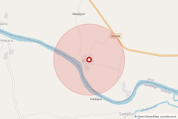 Map showing approximate area covered by Pincode 442306 — Inzhala B.O, Wardha